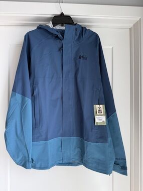 REI Two-Tone Blue Waterproof Hooded Jacket